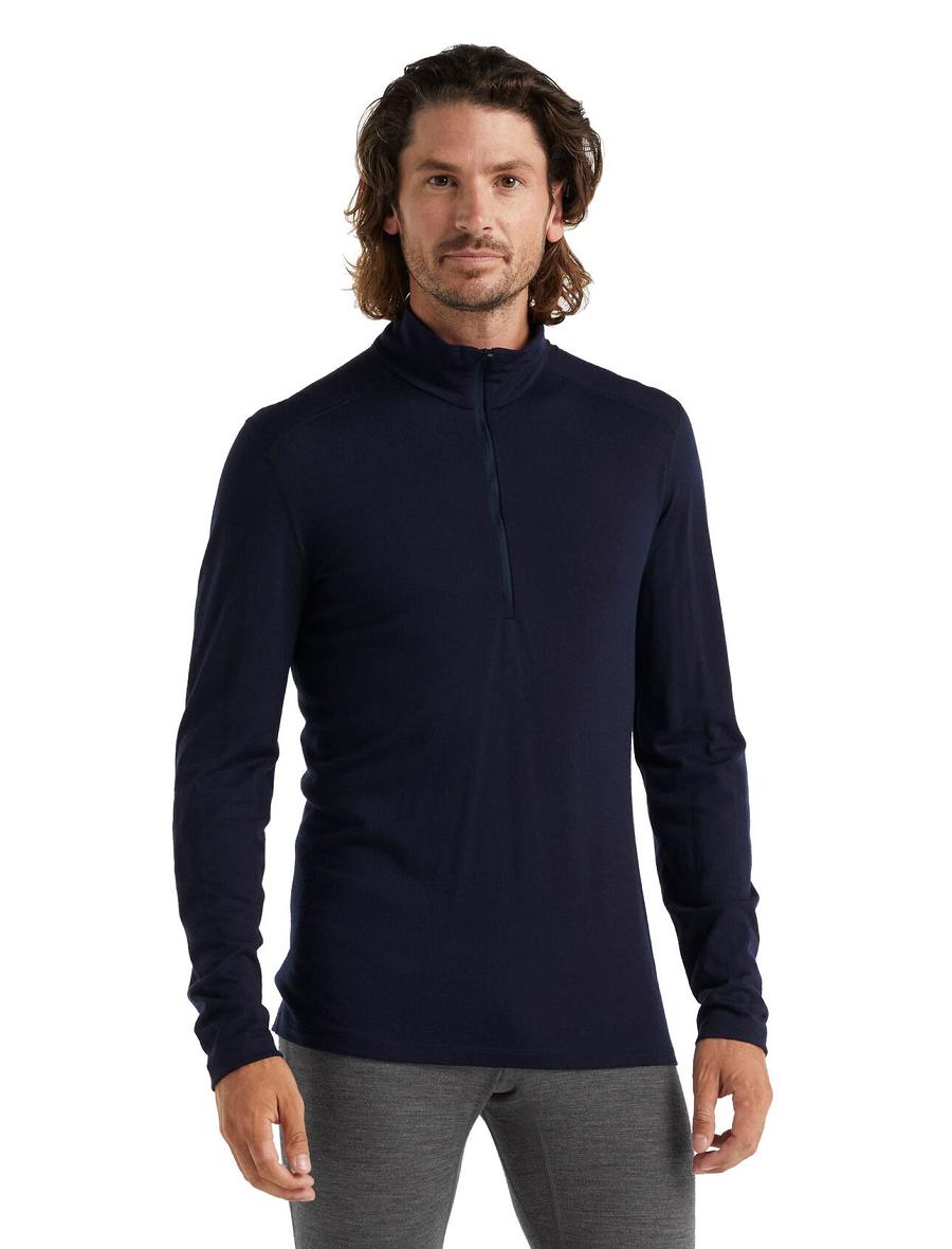 Midnight Navy Icebreaker Merino 200 Oasis Long Sleeve Half Zip Thermal Top Men\'s Base Layers | AU 1359OKIR